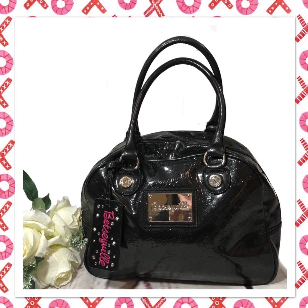 Betsey Johnson Betseyville Black Bag Sparkling Kiss Lips